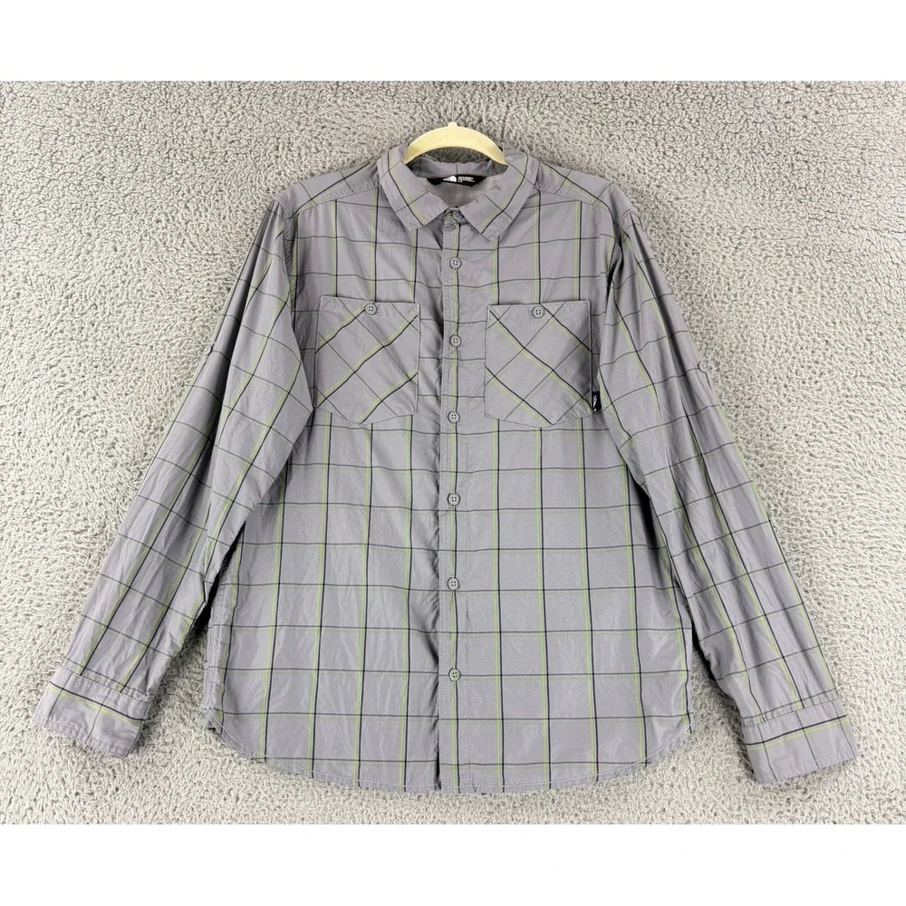 The North Face Button Down Shirt Mens Large Gray Plaid Hiking NF00CP4H Outdoor